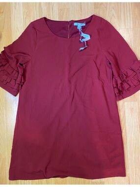 She + Sky Textured Shift Dress - Burgundy